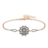 Silver Rose Flower Patterned Diamond Mount Bracelet